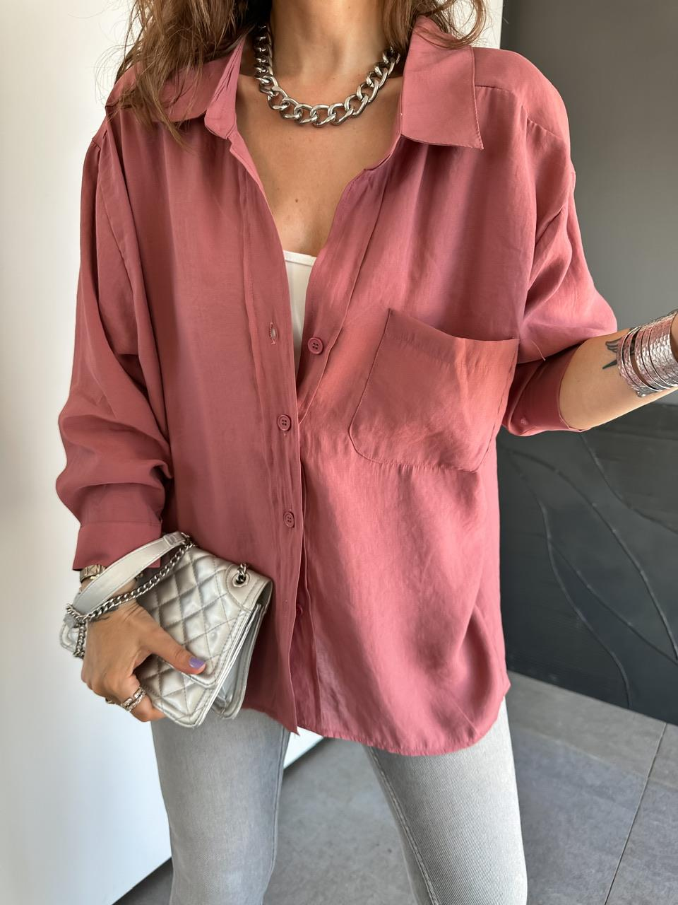 Gül Kurusu Tek Cepli Salaş Soft Gömlek