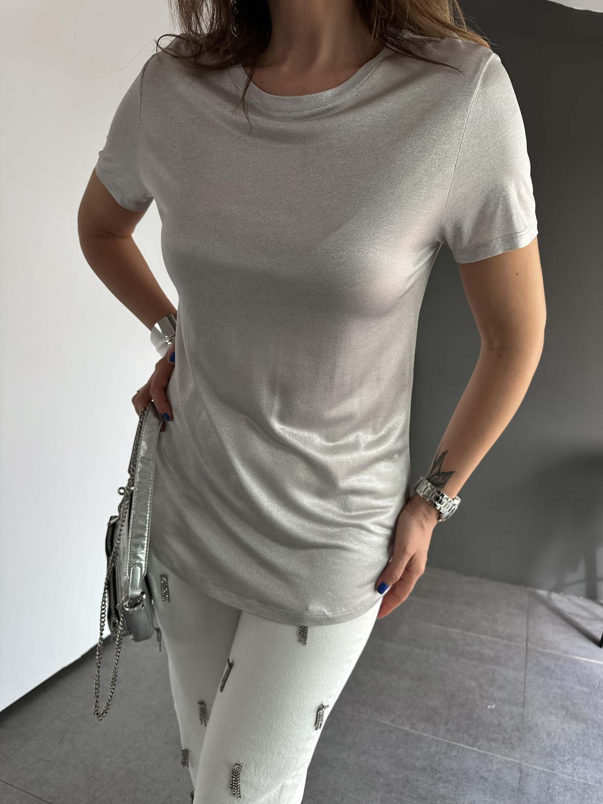 Gümüş Bisiklet Yaka Premium Tshirt