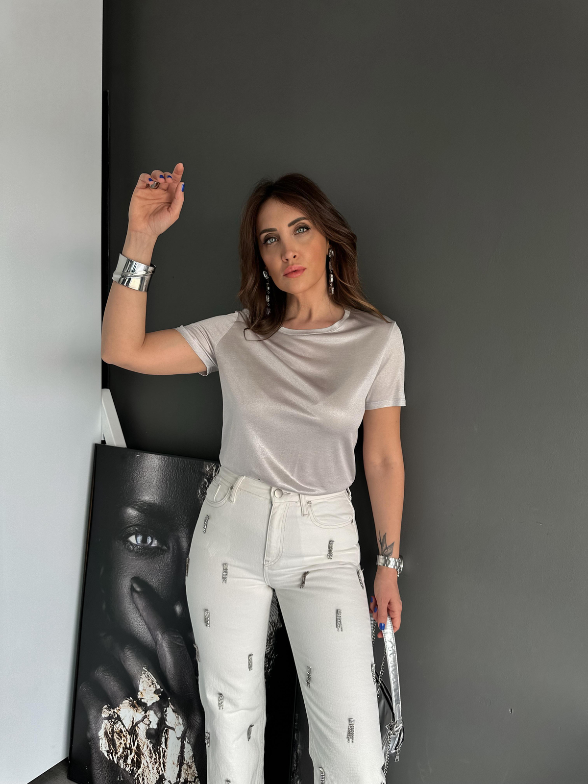 Gümüş Bisiklet Yaka Premium Tshirt