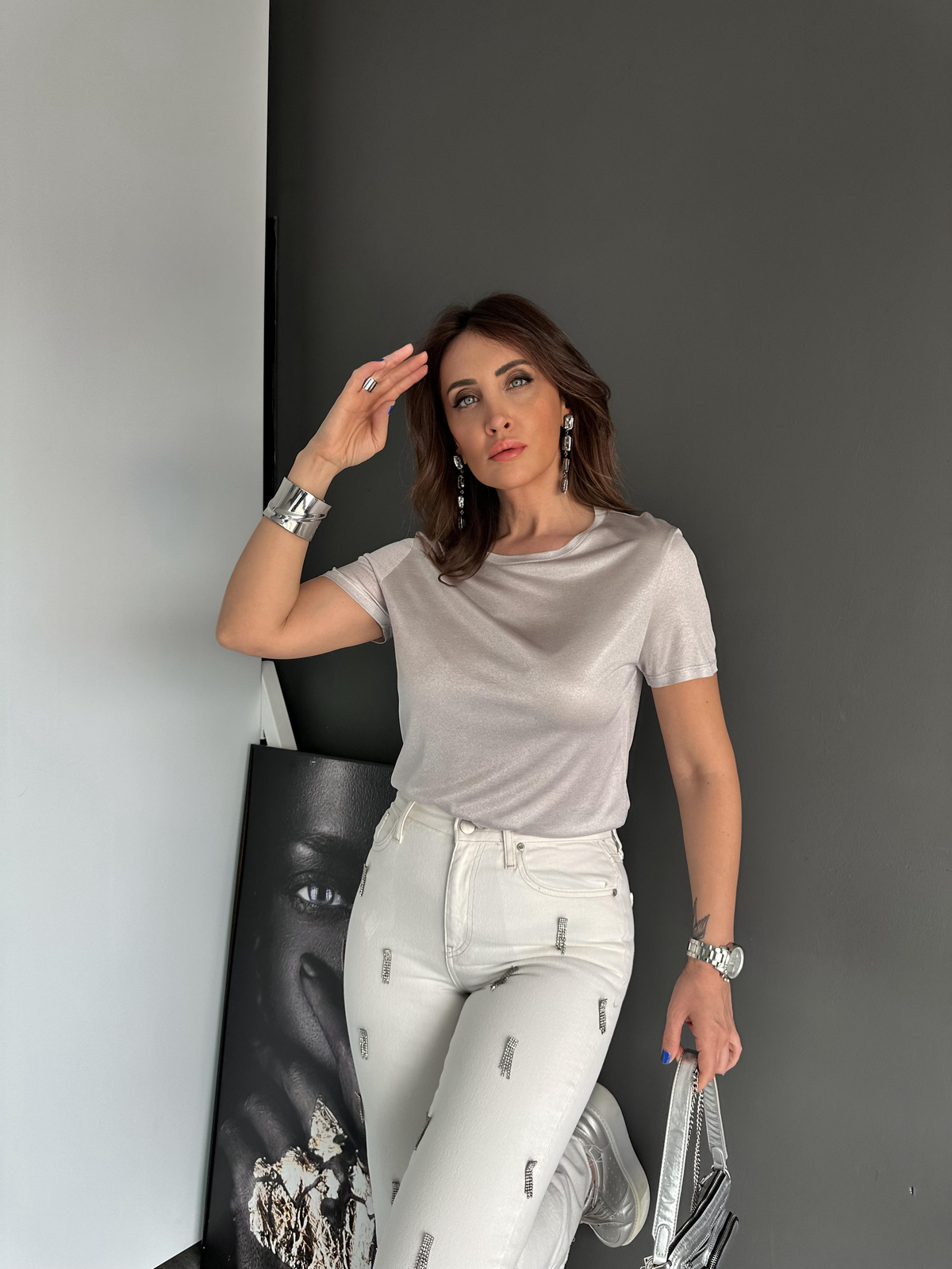 Gümüş Bisiklet Yaka Premium Tshirt