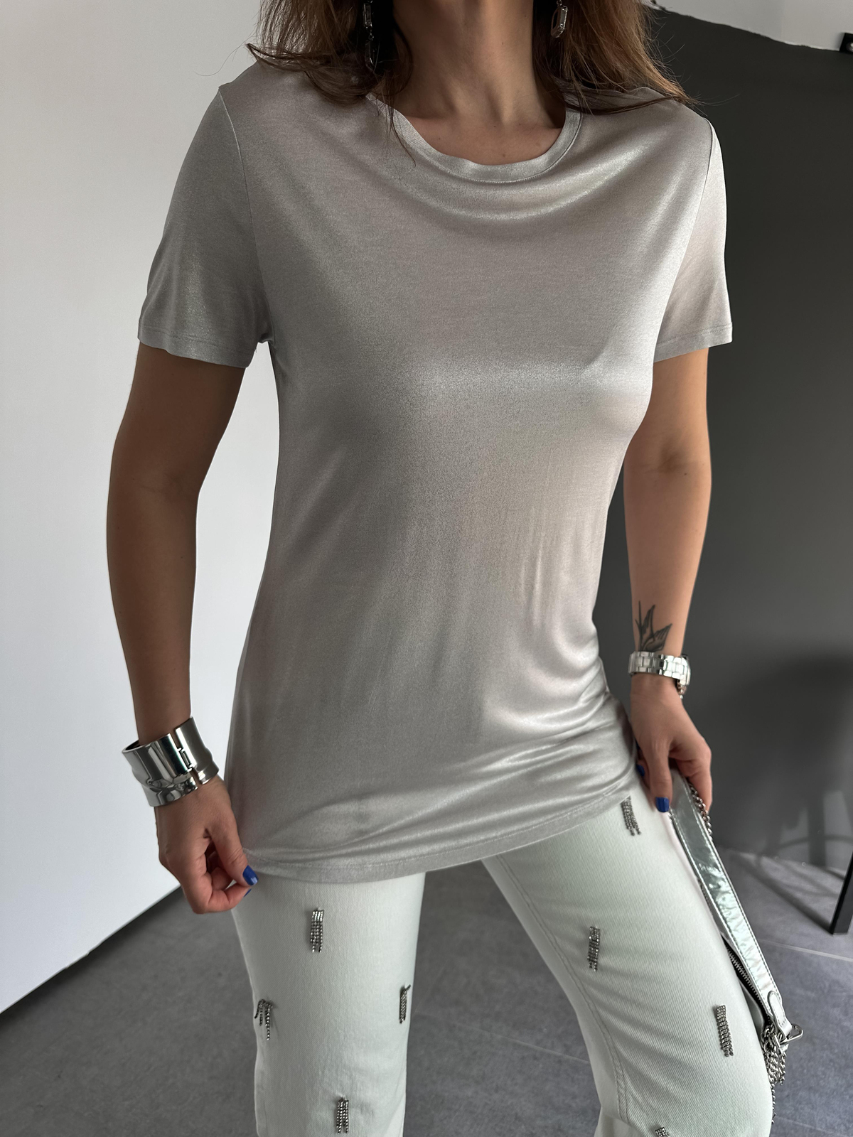 Gümüş Bisiklet Yaka Premium Tshirt