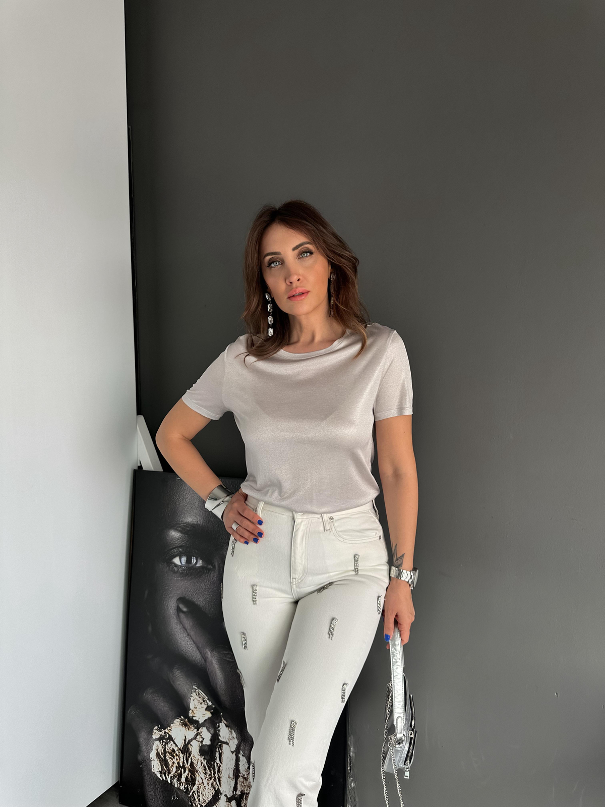 Gümüş Bisiklet Yaka Premium Tshirt
