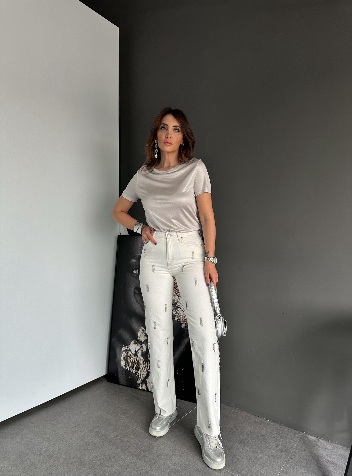 Gümüş Bisiklet Yaka Premium Tshirt