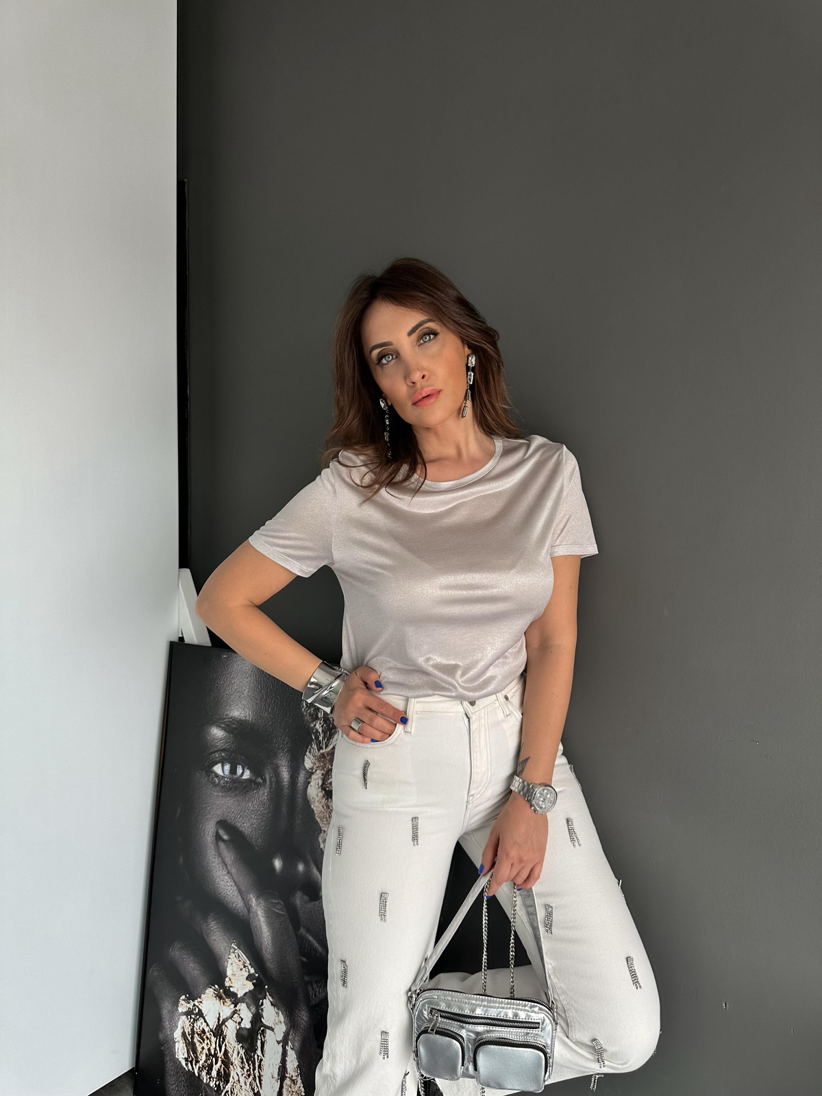 Gümüş Bisiklet Yaka Premium Tshirt