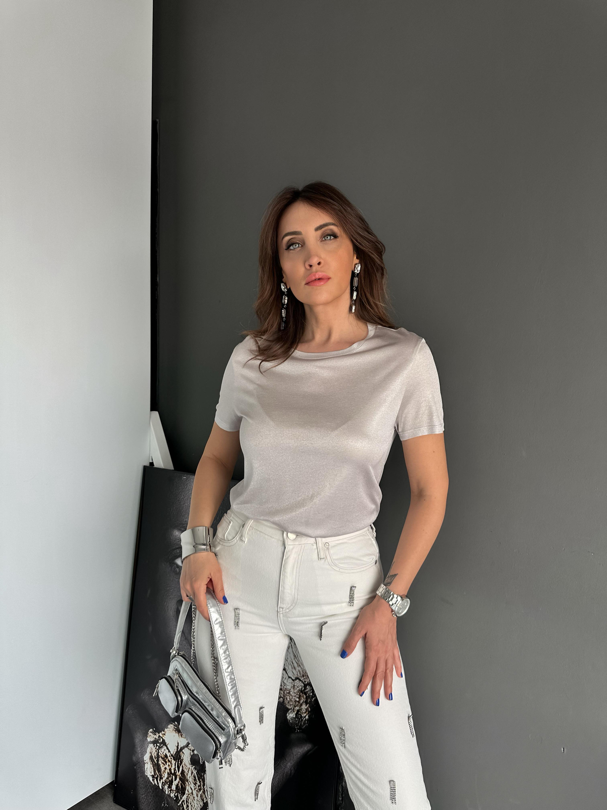 Gümüş Bisiklet Yaka Premium Tshirt