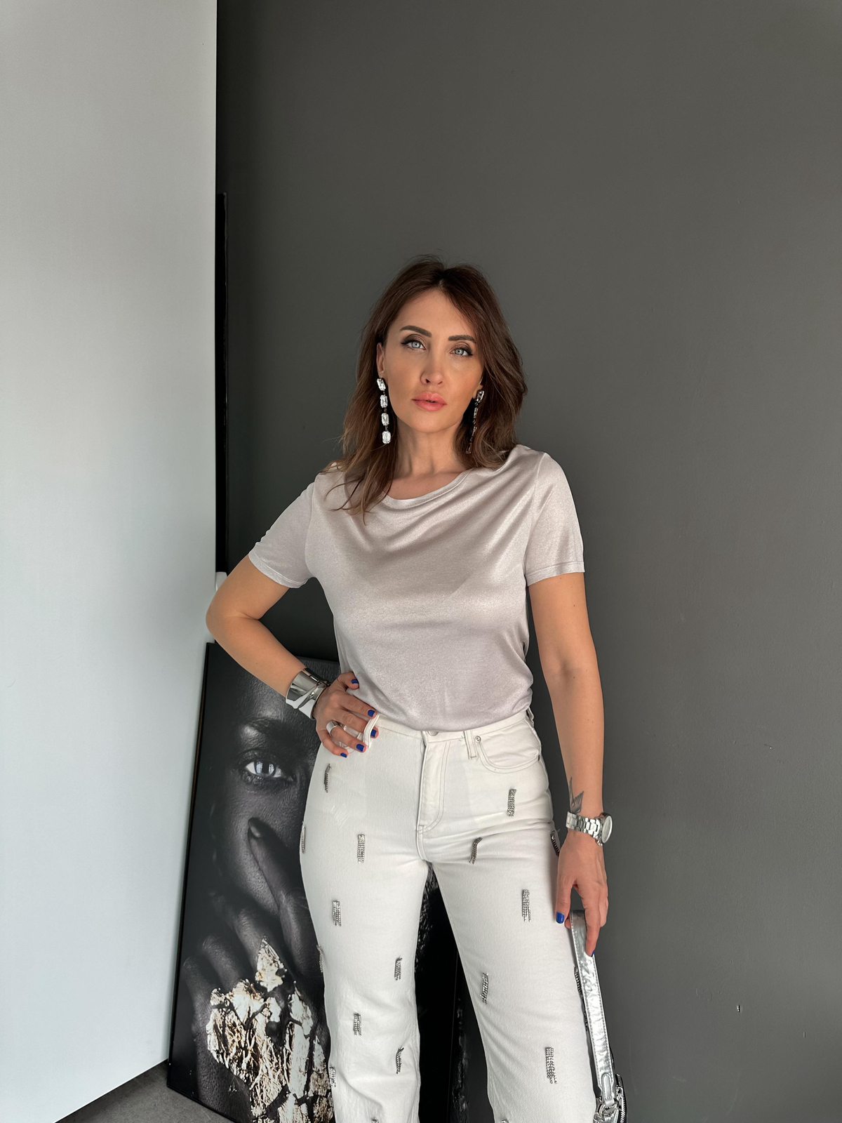 Gümüş Bisiklet Yaka Premium Tshirt