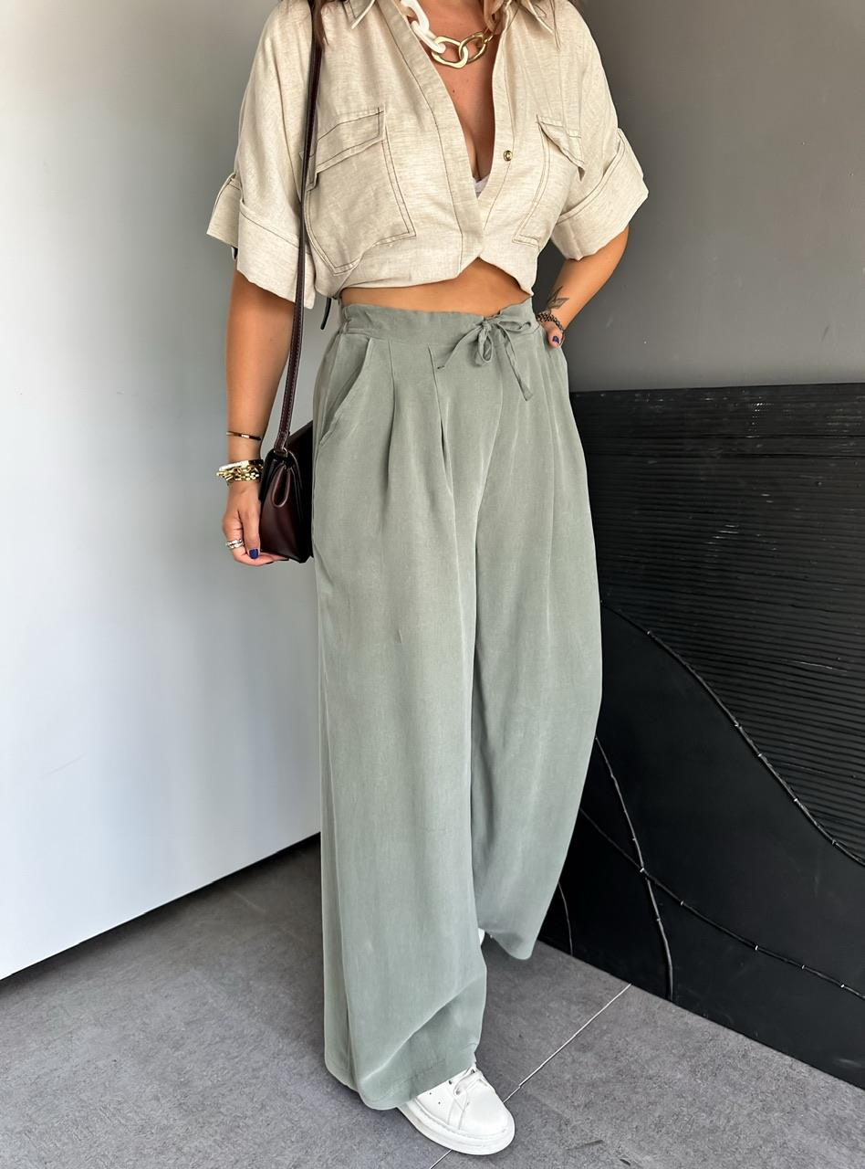 Haki Beli Lastikli Cepli Soft Pantolon