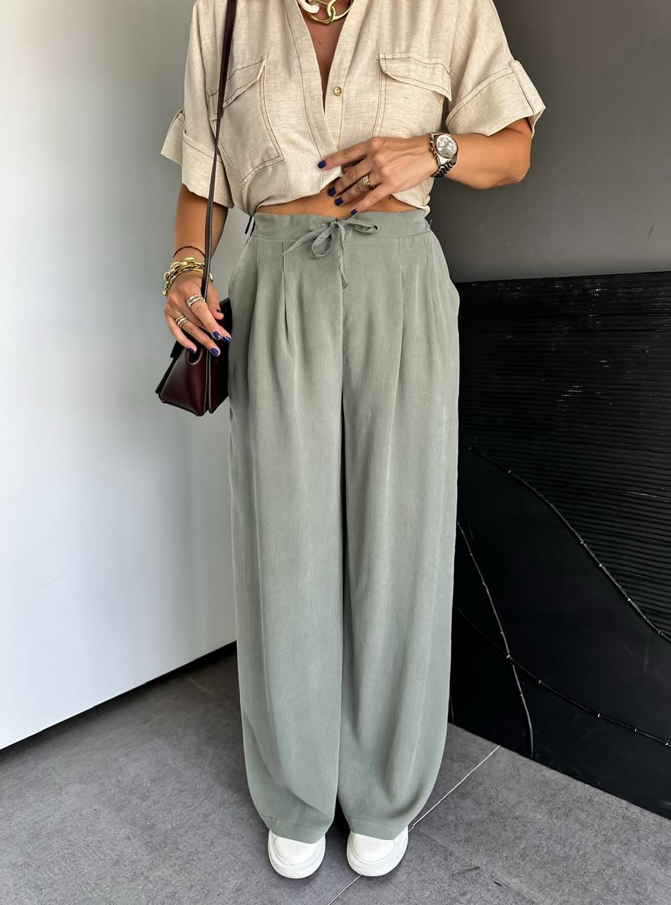Haki Beli Lastikli Cepli Soft Pantolon