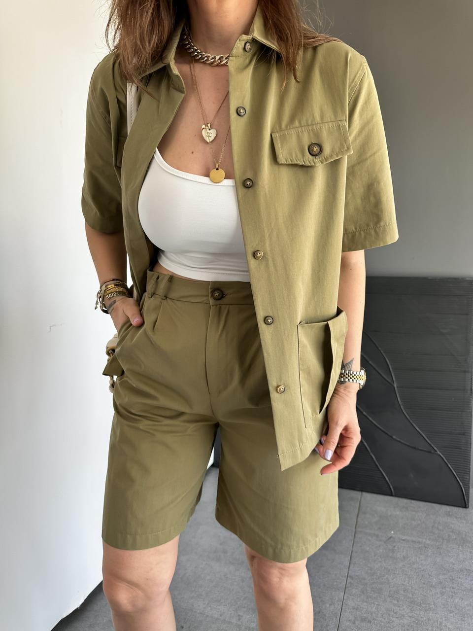 Haki Bermuda Şortlu Safari Takım
