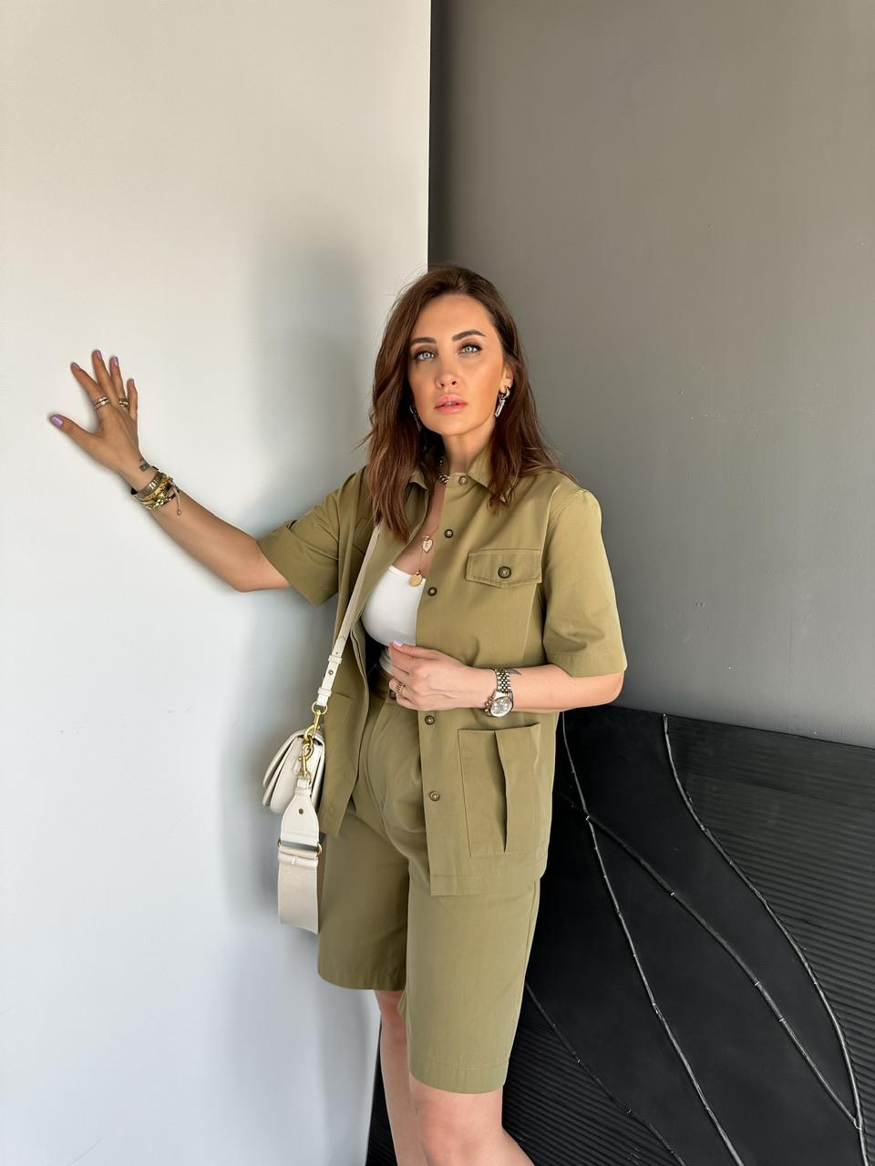 Haki Bermuda Şortlu Safari Takım