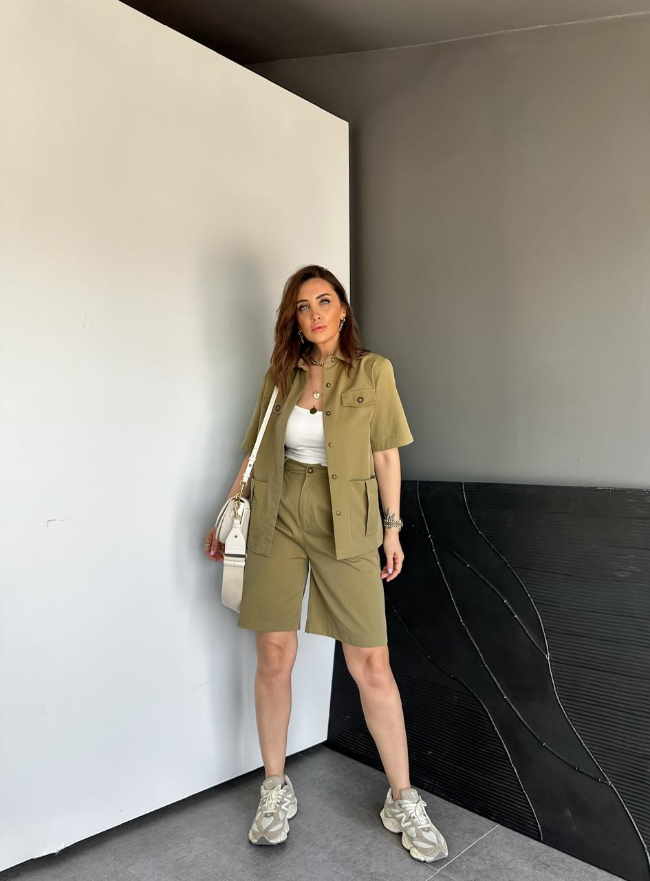 Haki Bermuda Şortlu Safari Takım
