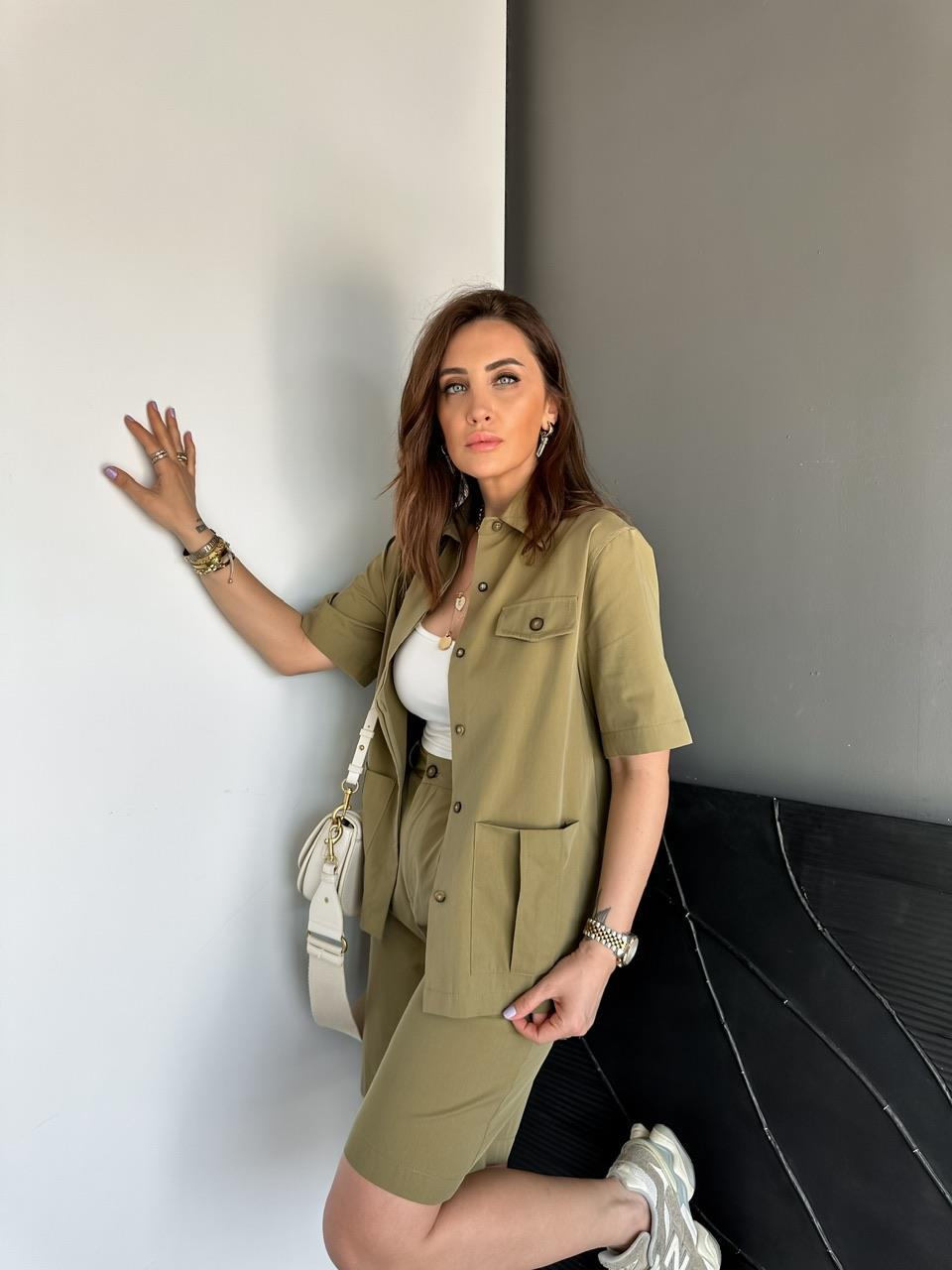 Haki Bermuda Şortlu Safari Takım