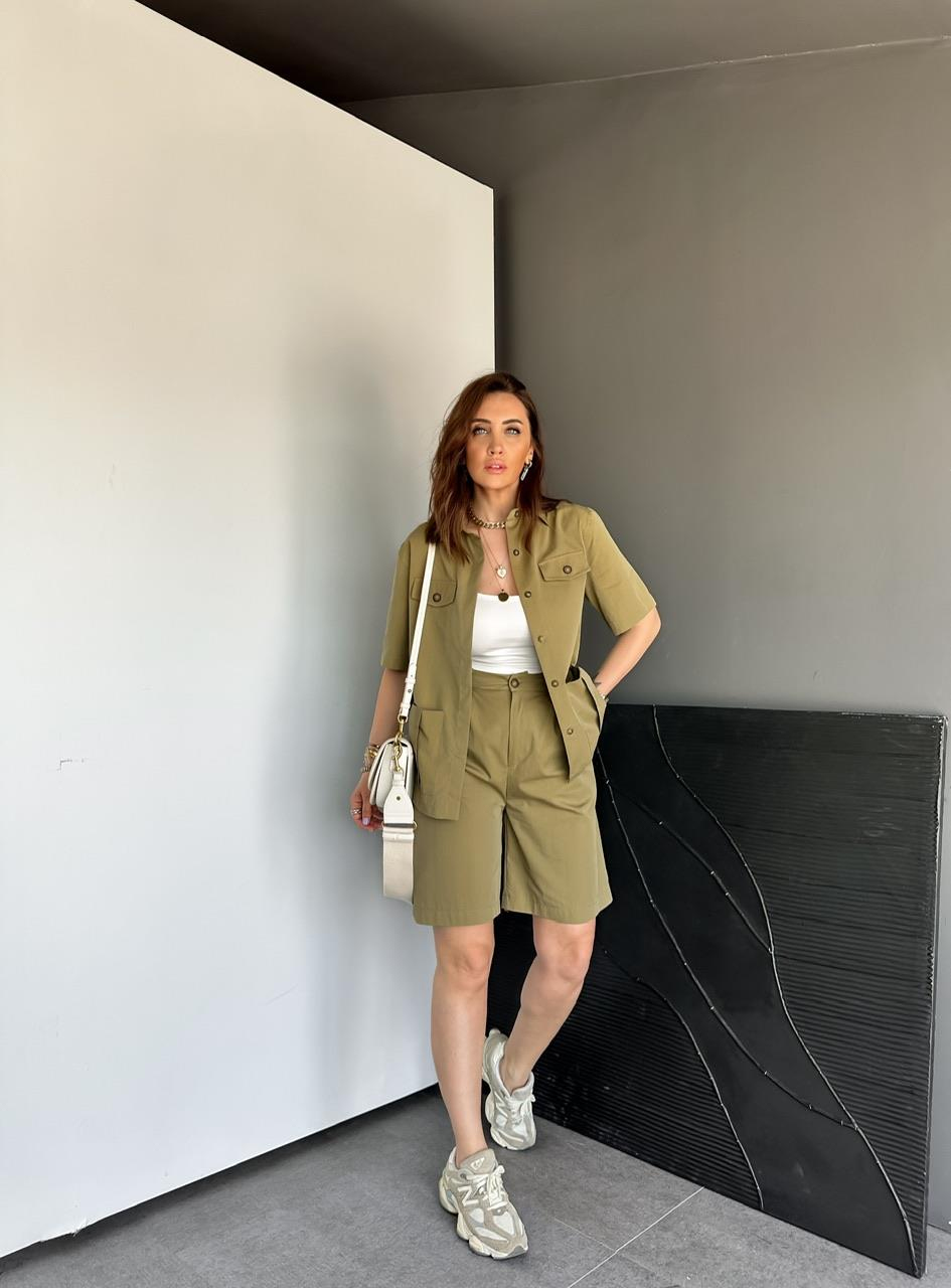 Haki Bermuda Şortlu Safari Takım