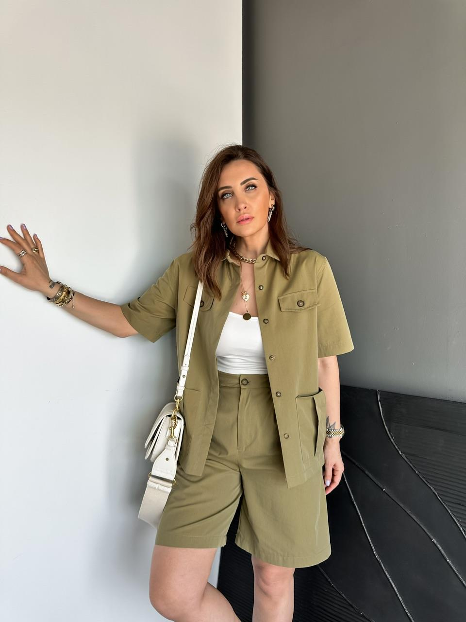 Haki Bermuda Şortlu Safari Takım