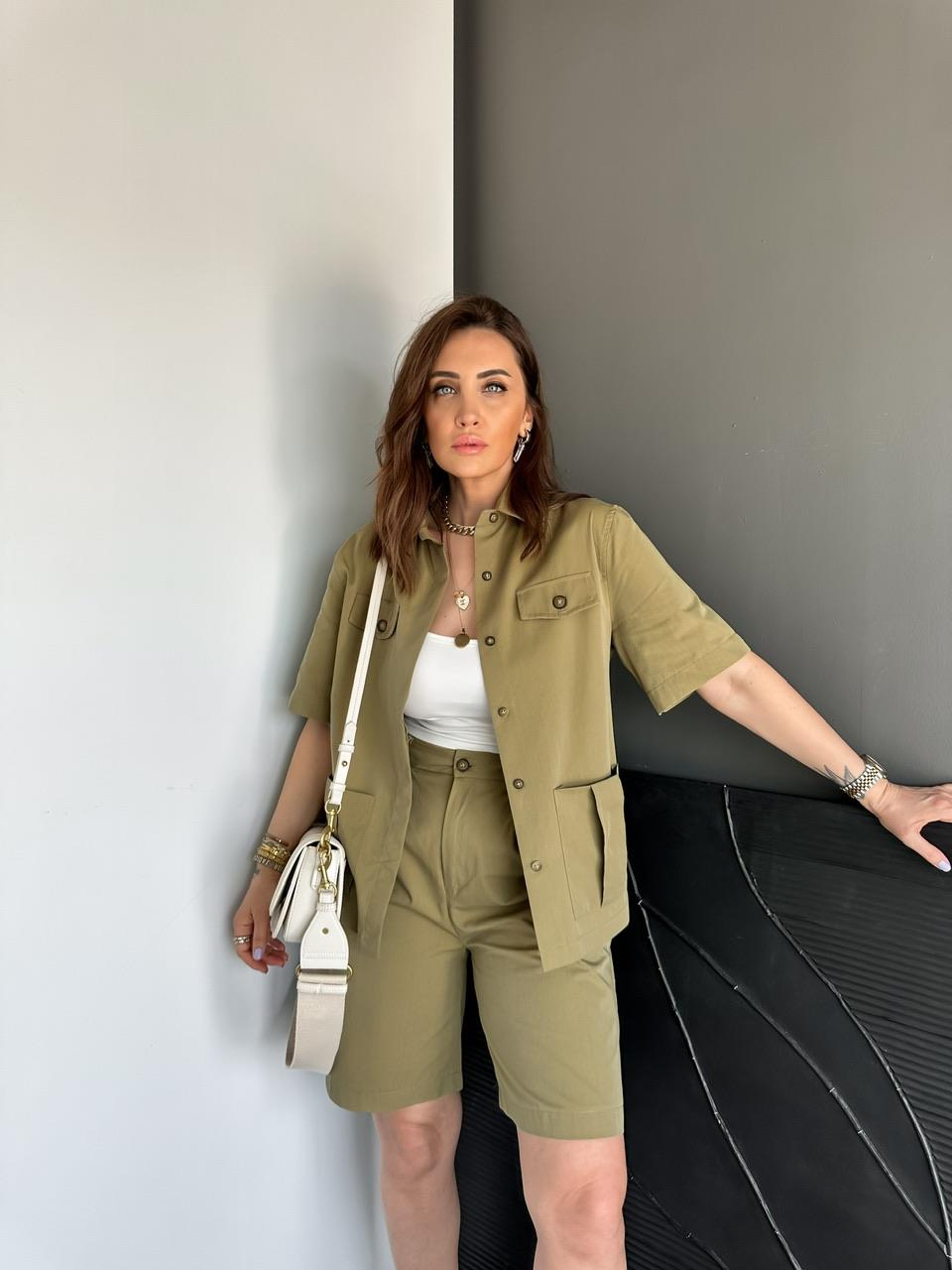 Haki Bermuda Şortlu Safari Takım