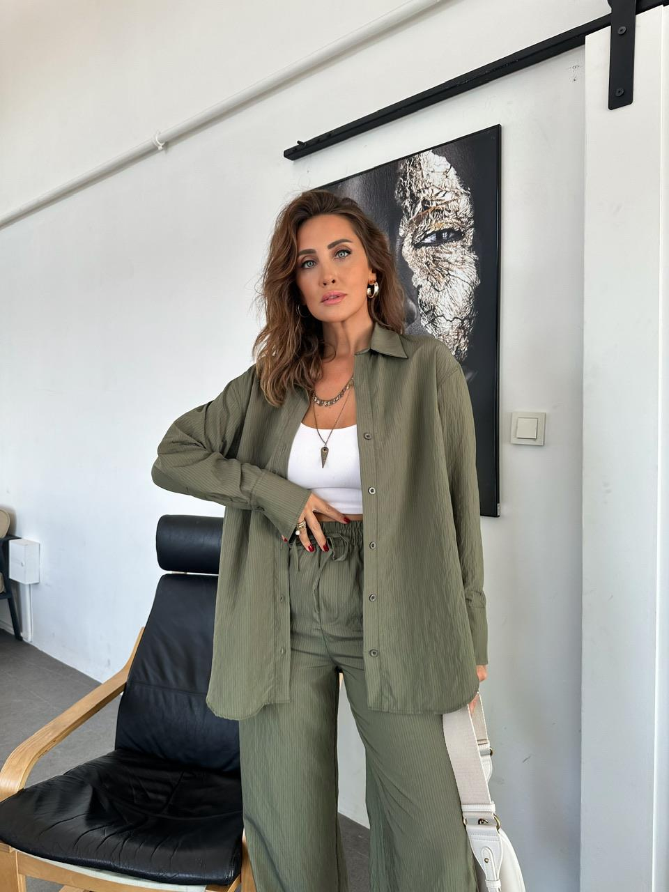 Haki Çizgili Modal Takım