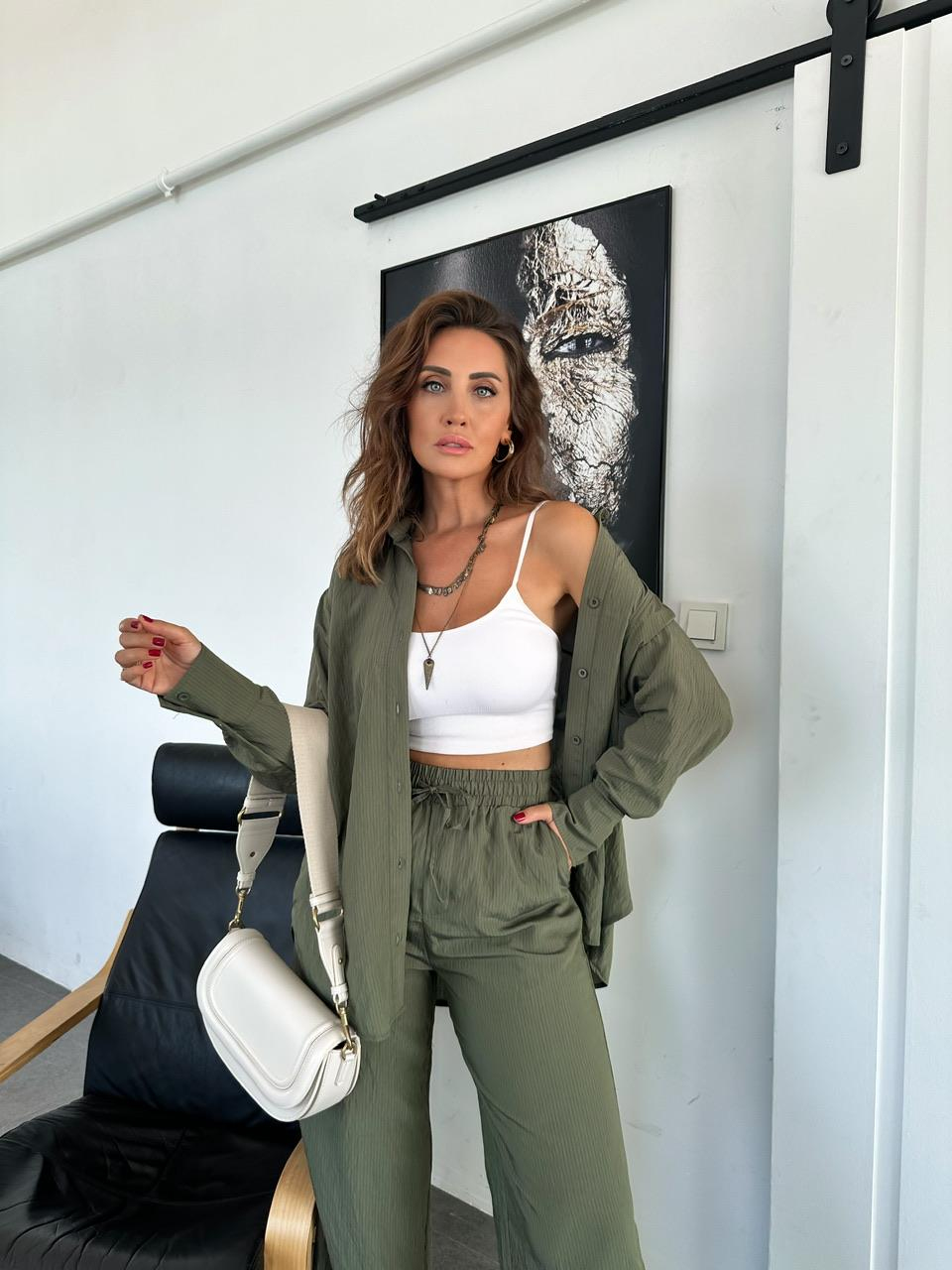 Haki Çizgili Modal Takım