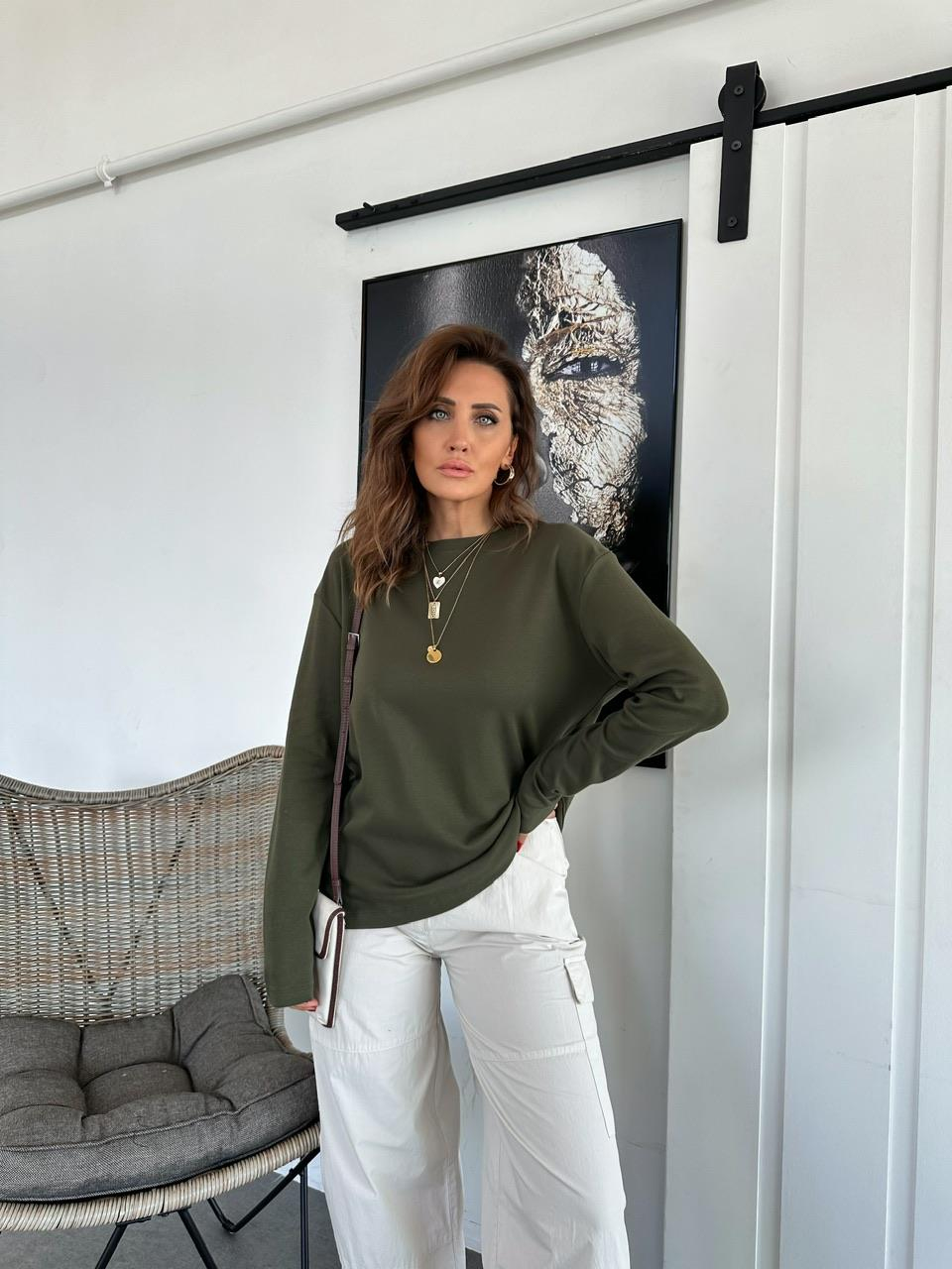Haki Düz Uzun Kollu Tshirt 