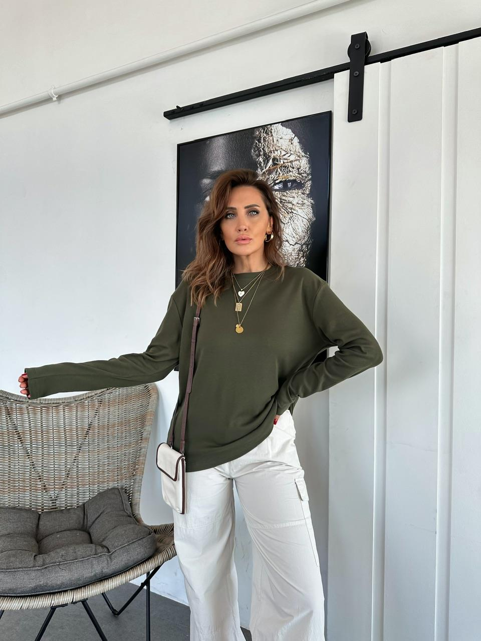 Haki Düz Uzun Kollu Tshirt 