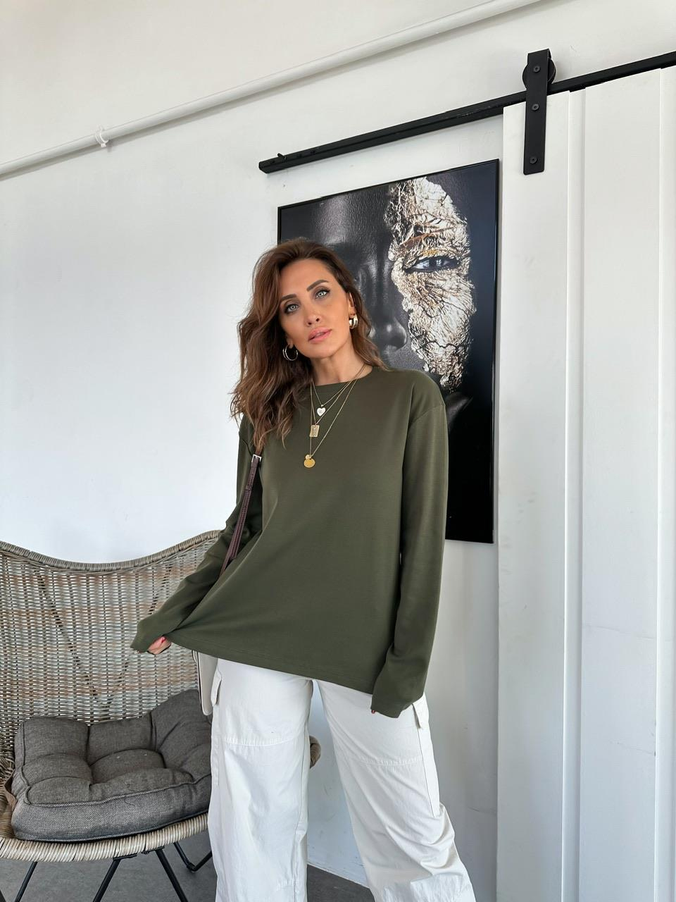 Haki Düz Uzun Kollu Tshirt 