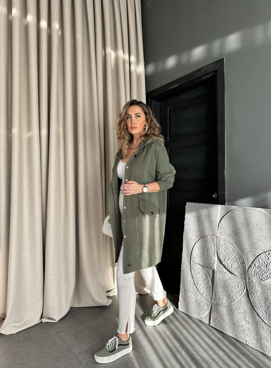 Haki Geniş Cepli Cotton Trençkot