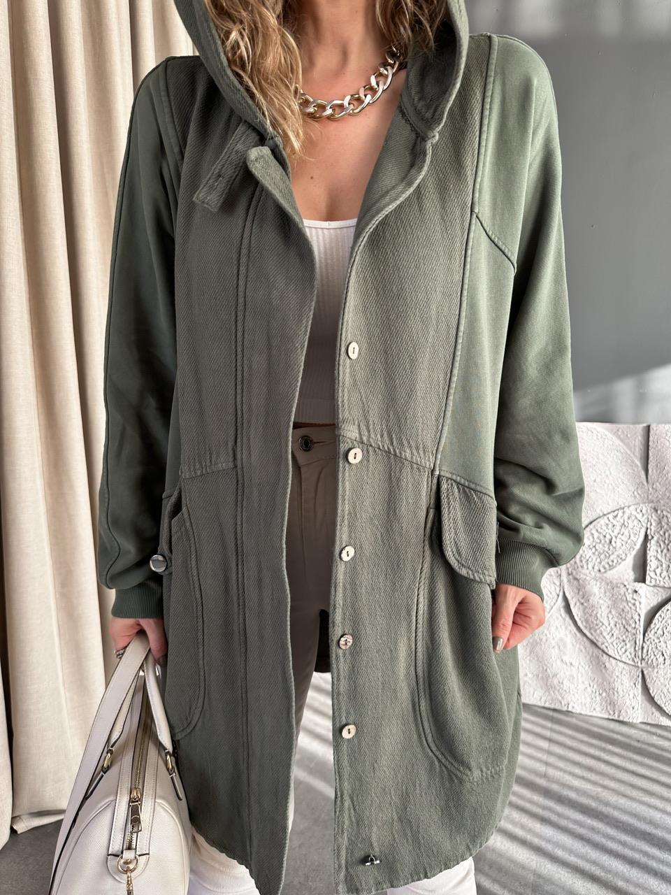 Haki Geniş Cepli Cotton Trençkot