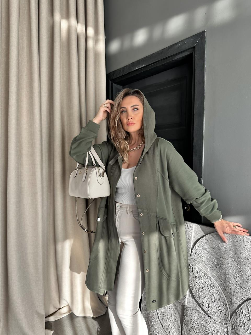 Haki Geniş Cepli Cotton Trençkot