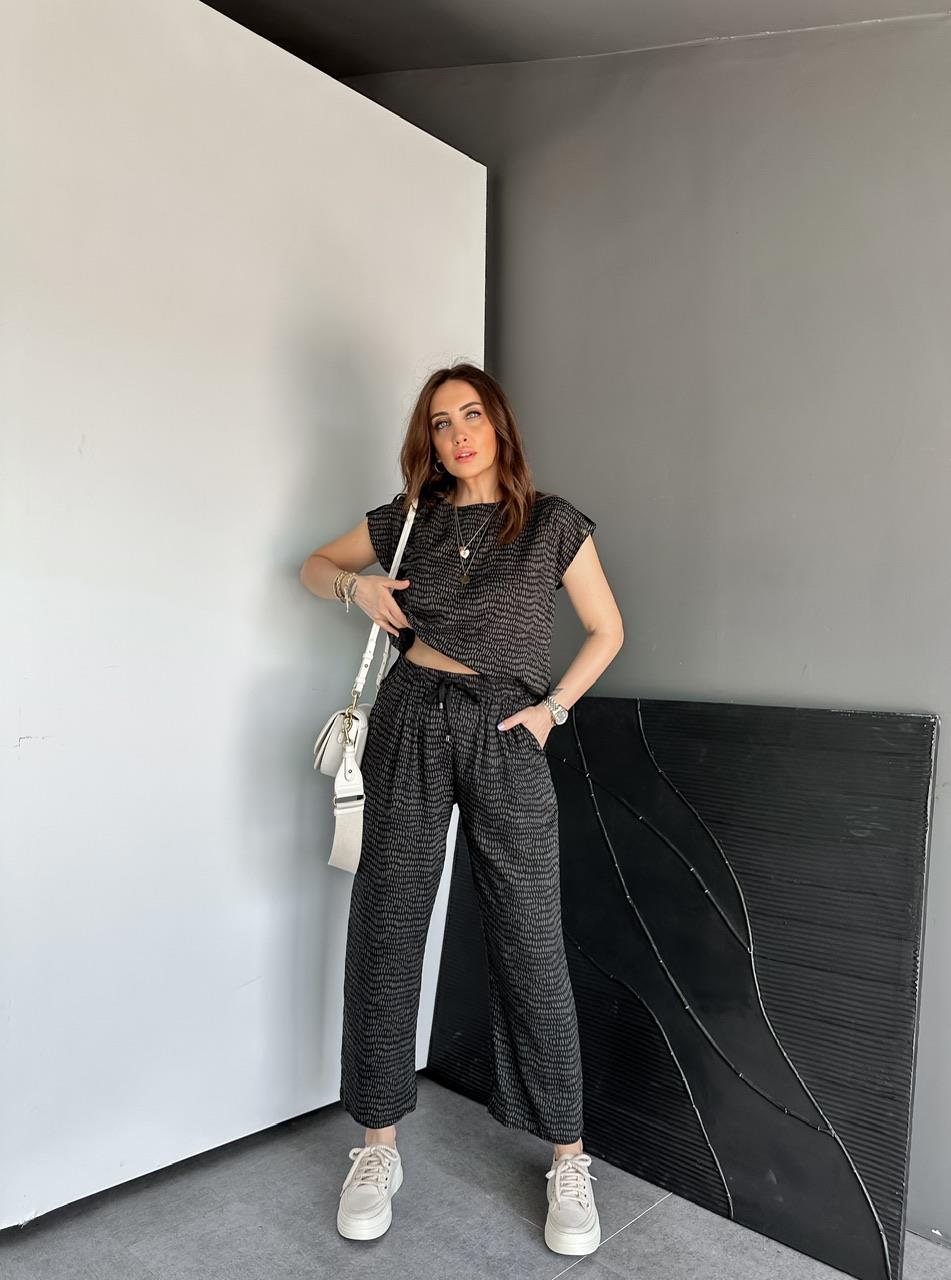 Haki Geometrik Desenli Cotton Takım