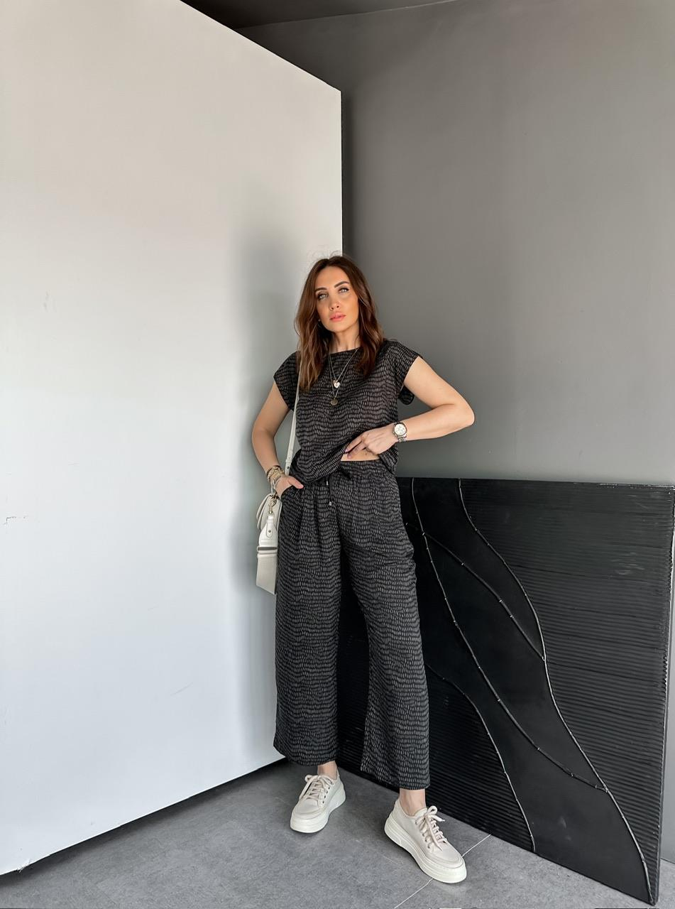 Haki Geometrik Desenli Cotton Takım