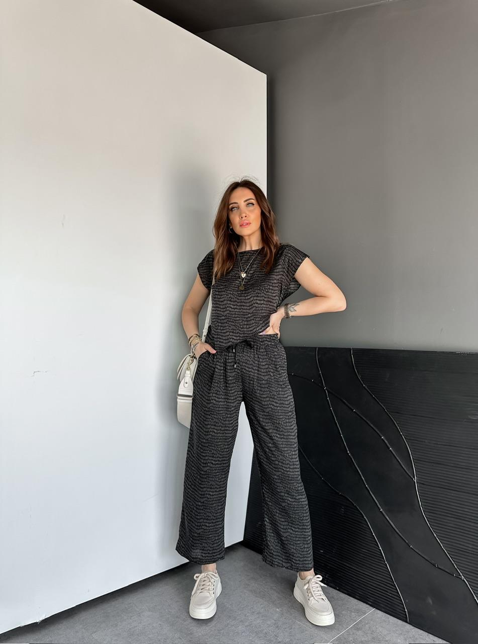 Haki Geometrik Desenli Cotton Takım