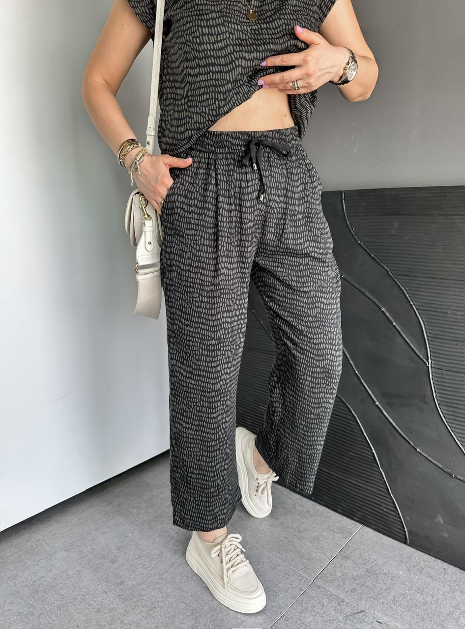 Haki Geometrik Desenli Cotton Takım