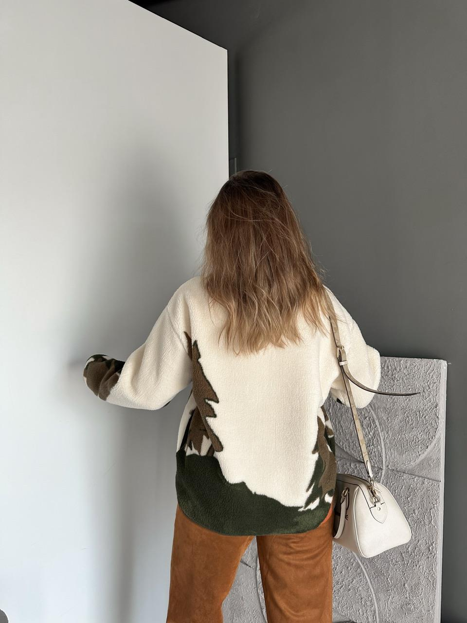 Haki Geyikli Polar Sweatshirt
