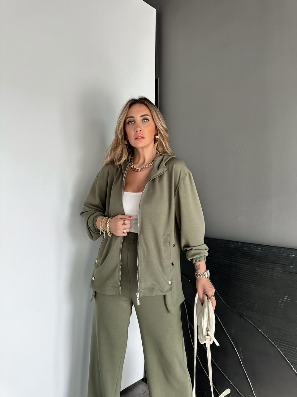 Haki Kapşonlu Cıtcıtlı Modal Takım