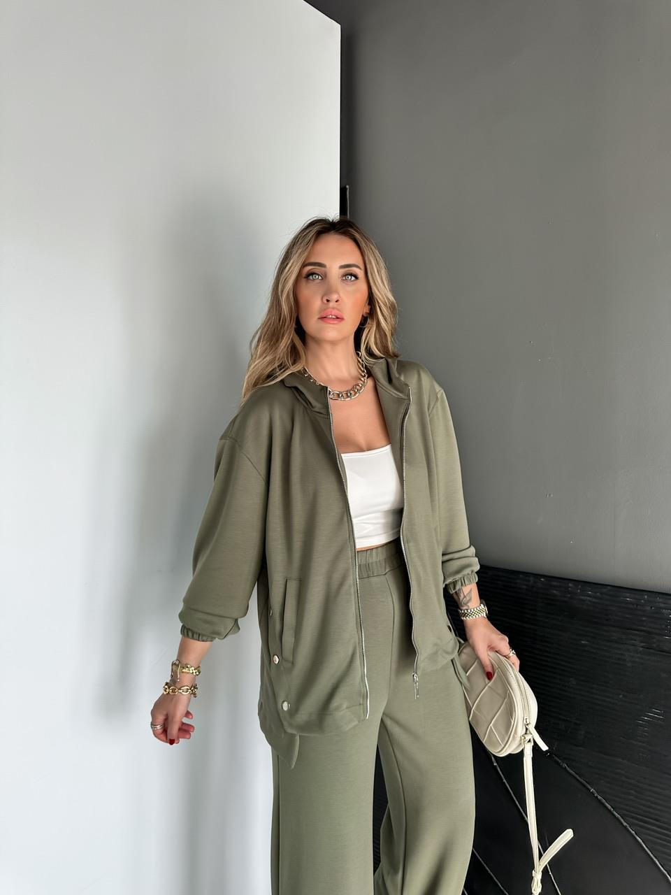 Haki Kapşonlu Cıtcıtlı Modal Takım