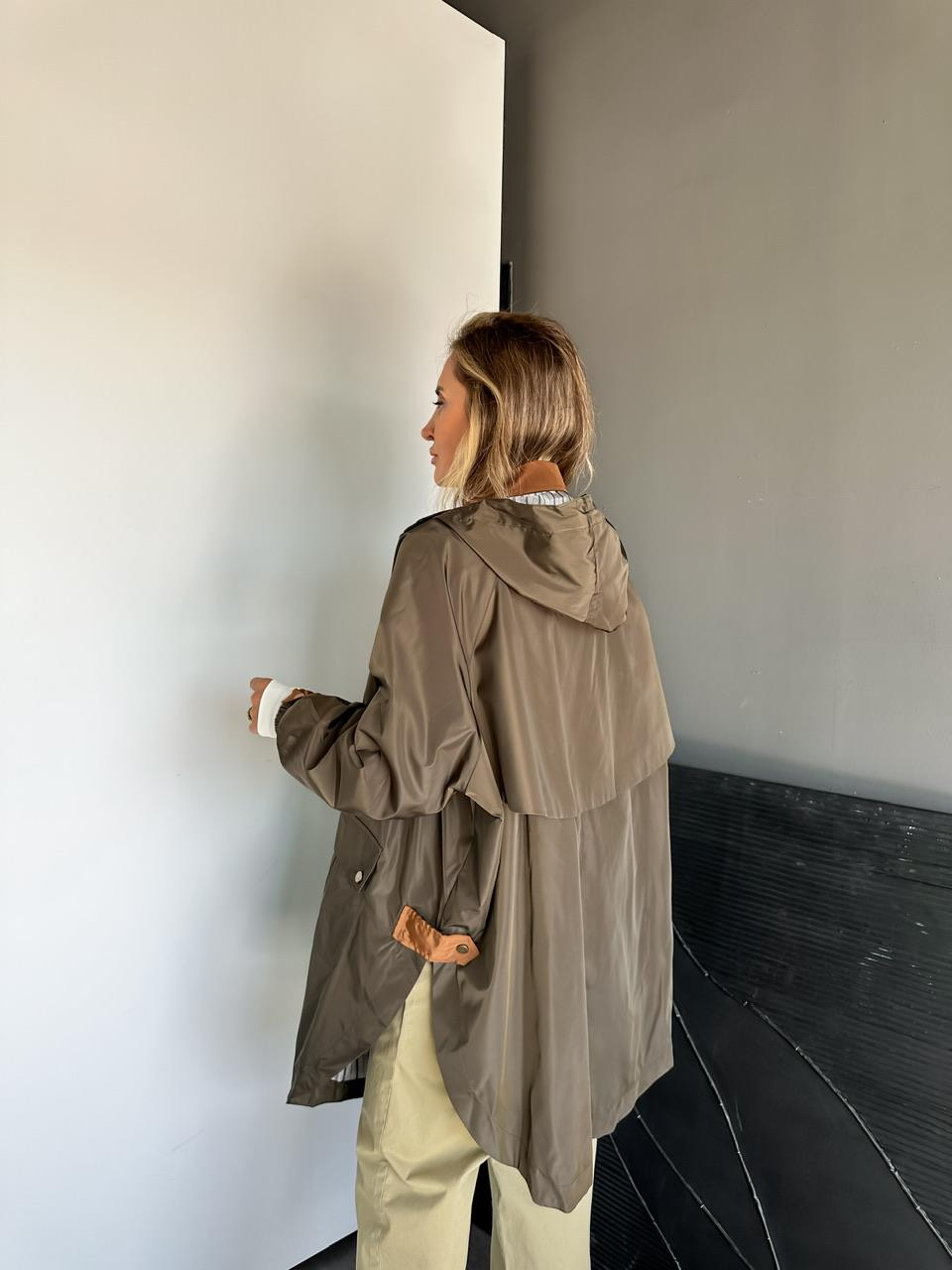 Haki Kapşonlu Tasarım Premium Trençkot