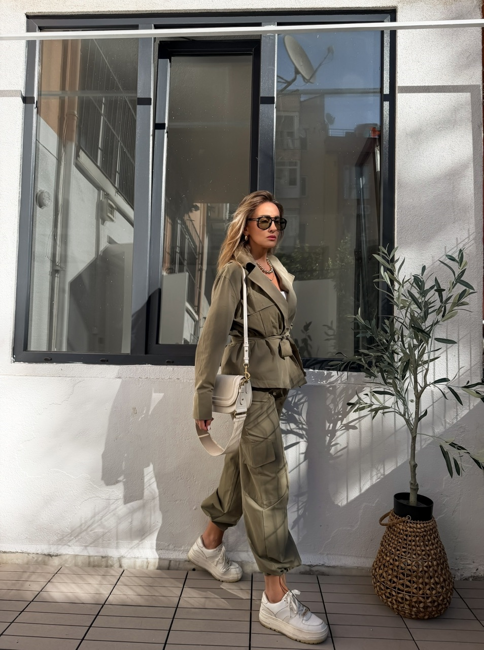 Haki Kargo Pantolonlu Safari Takım