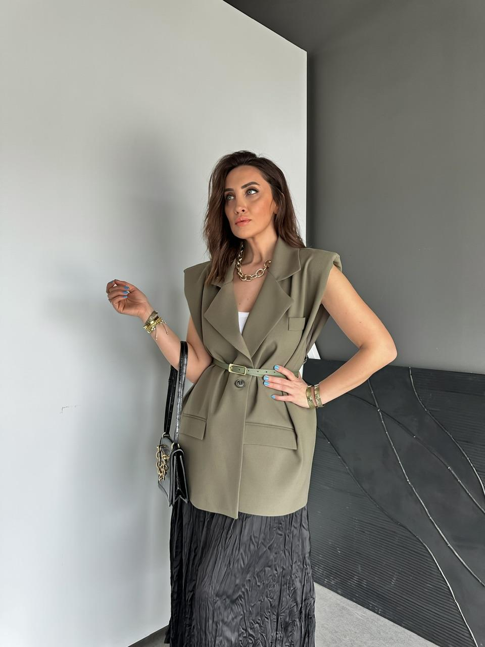 Haki Kemerli Vatkalı Salaş Yelek