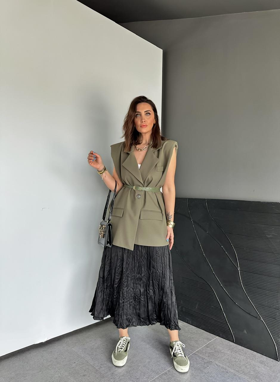 Haki Kemerli Vatkalı Salaş Yelek