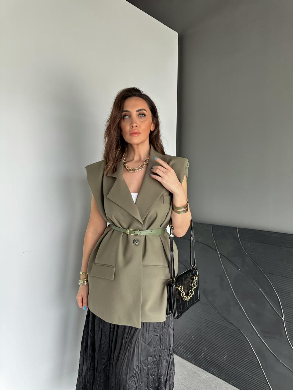Haki Kemerli Vatkalı Salaş Yelek