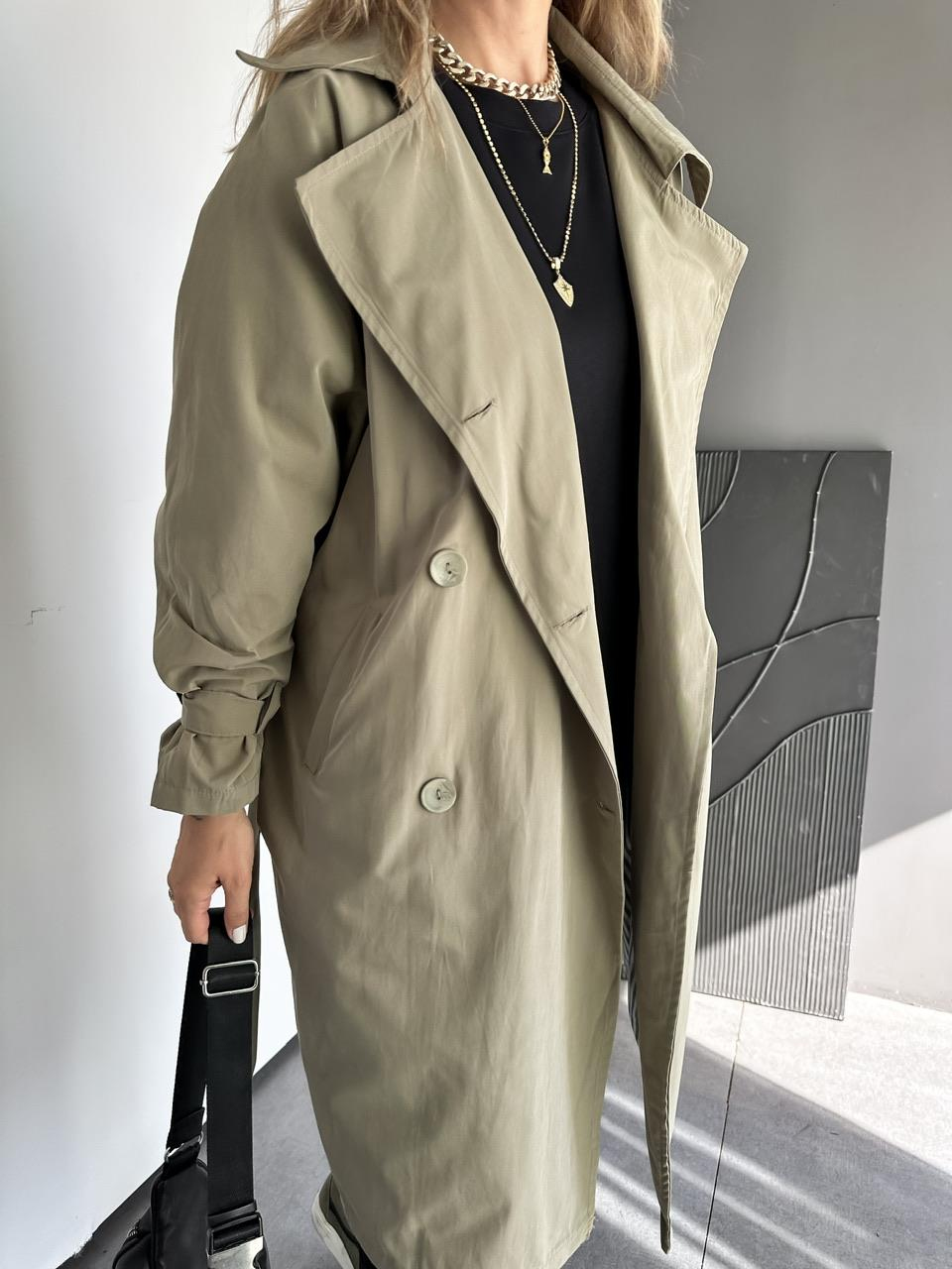 Haki Kolu Bağlamalı Oversize Trençkot 