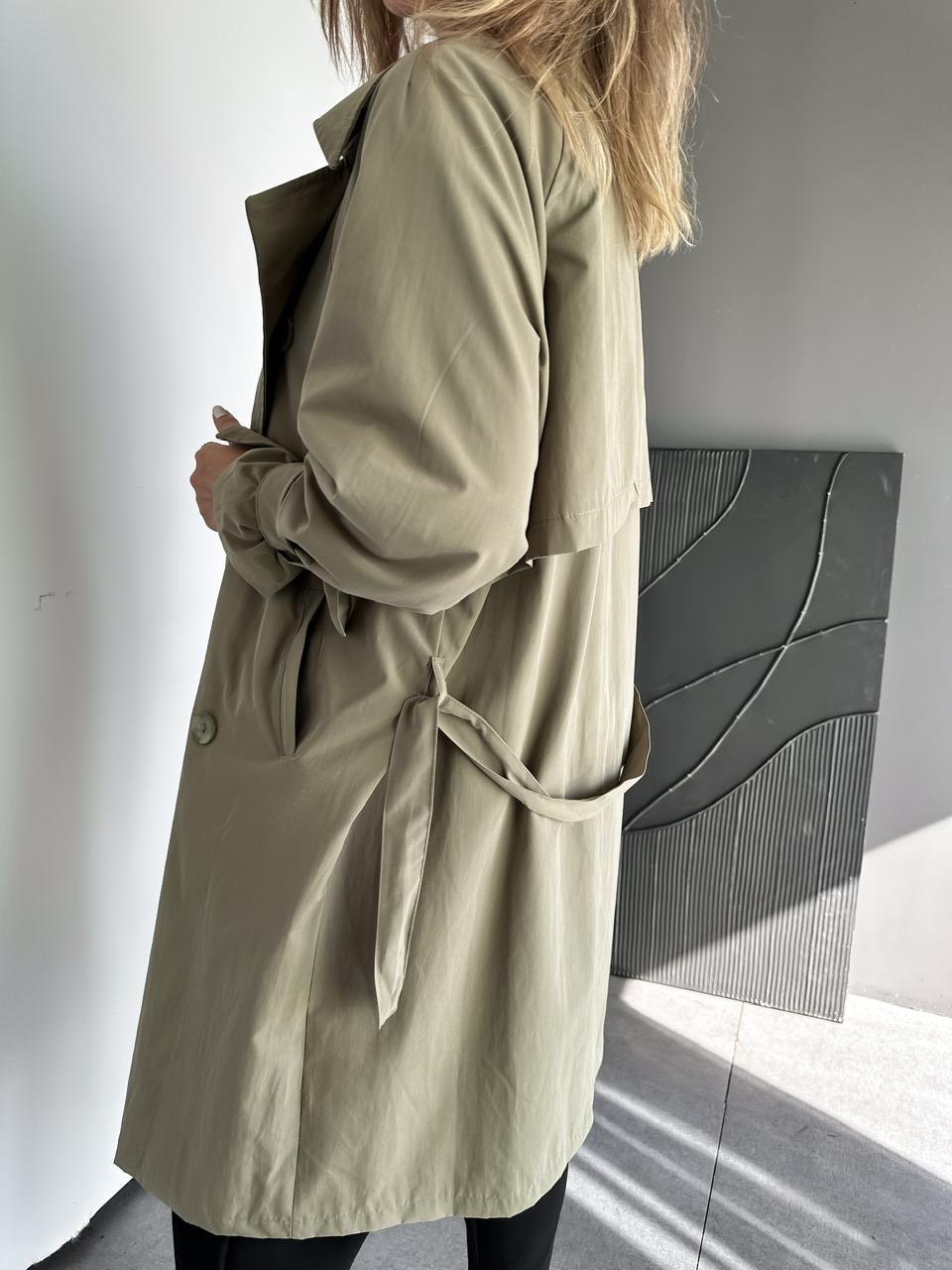 Haki Kolu Bağlamalı Oversize Trençkot 