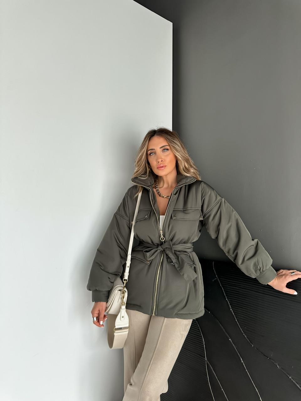 Haki Kuşaklı Şişme Mont