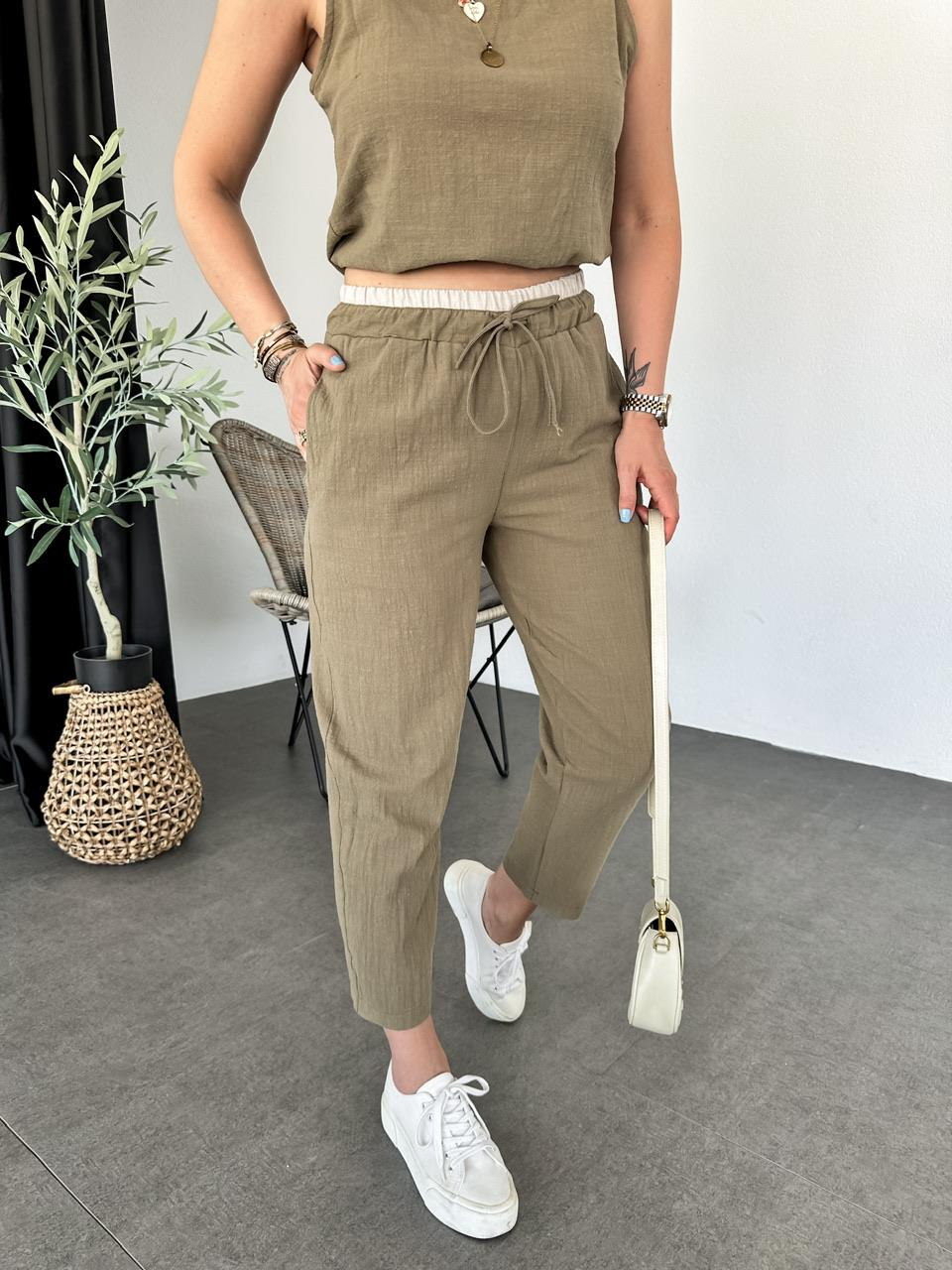 Haki Naturel Bluz Pantolon Takım