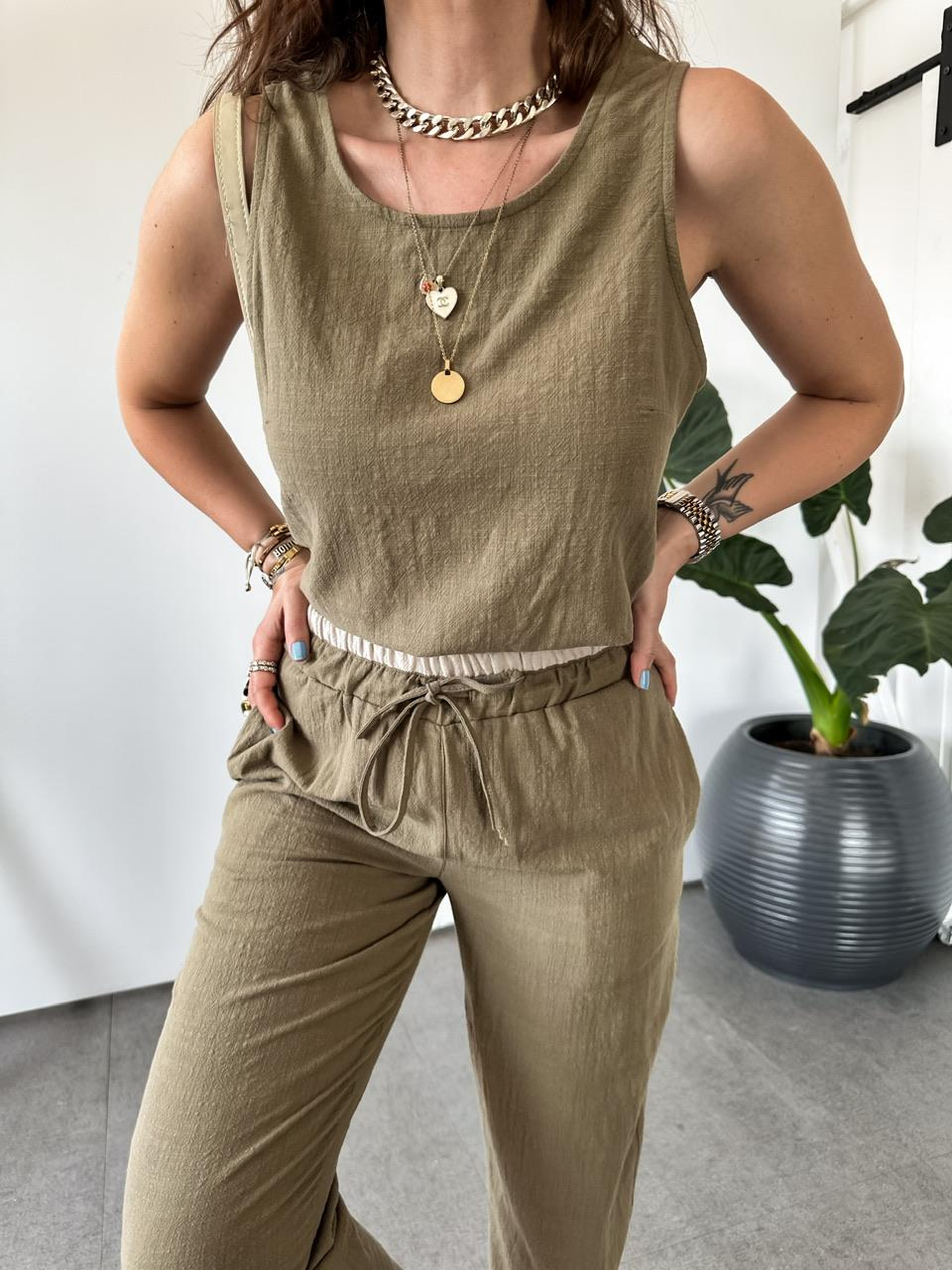 Haki Naturel Bluz Pantolon Takım