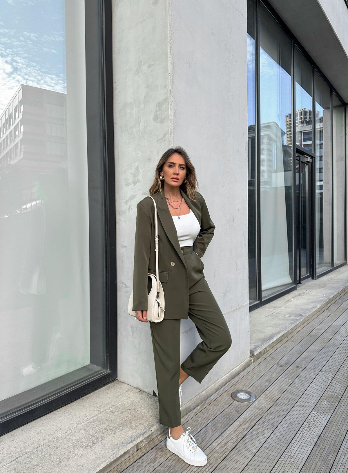Haki Oversize İki Düğmeli Takım