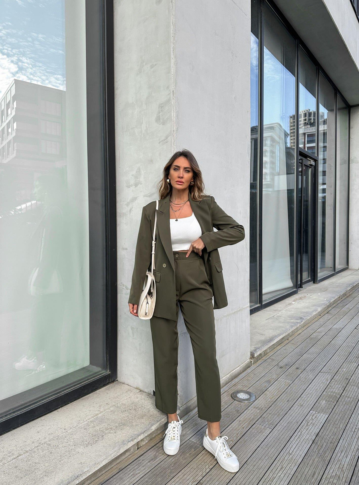 Haki Oversize İki Düğmeli Takım