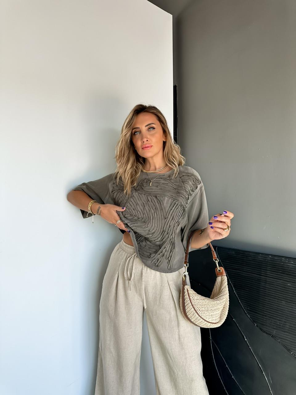 Haki Parça Dikişli Tasarım Soft Bluz