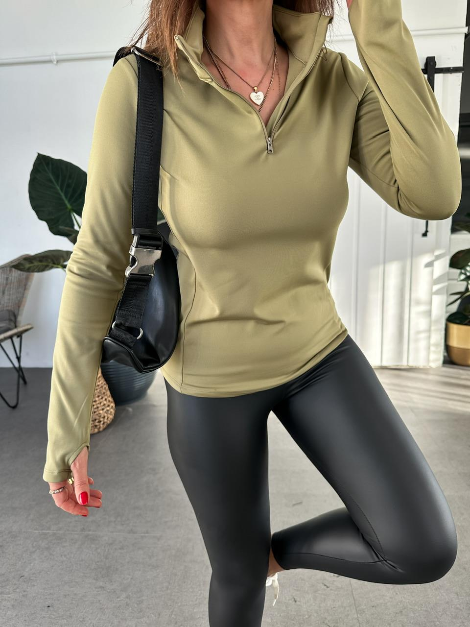 Haki Parmak Detaylı Likralı Sweatshirt