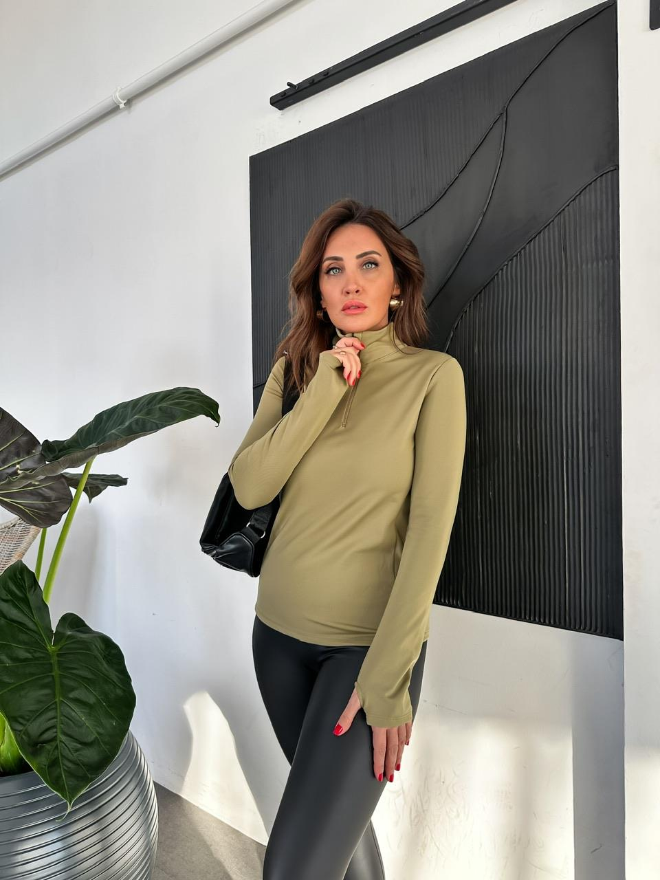 Haki Parmak Detaylı Likralı Sweatshirt