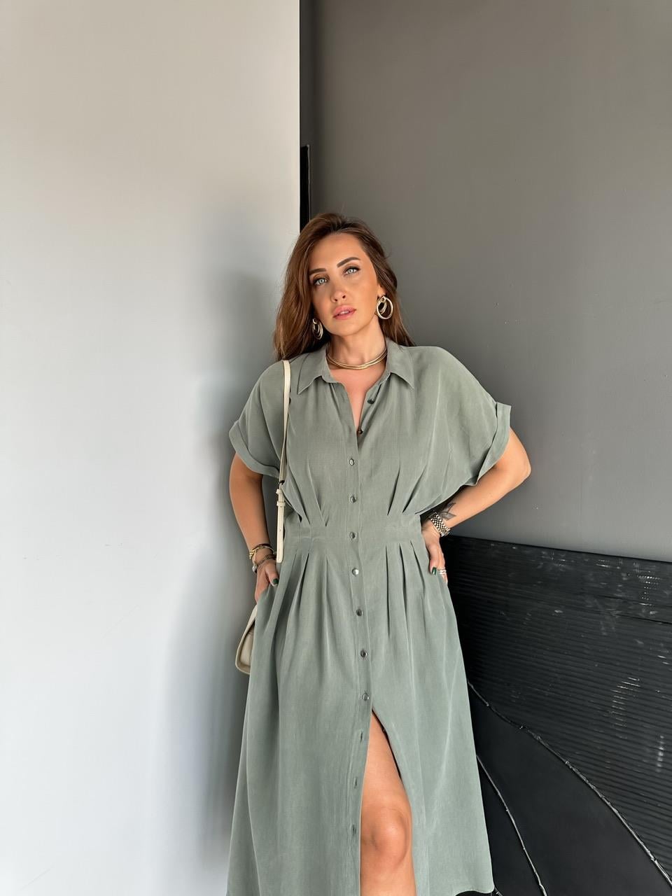 Haki Pensli Cepli Elbise